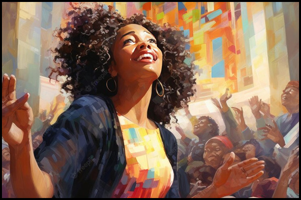 Illustration of an Afrodescendant woman smiling and looking to the sky